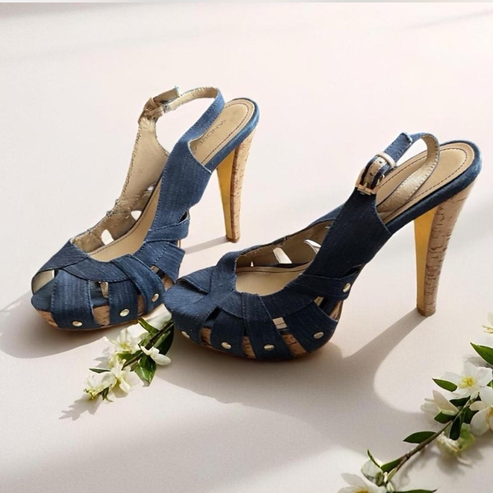 American Vintage Denim Peep-Toe Heels